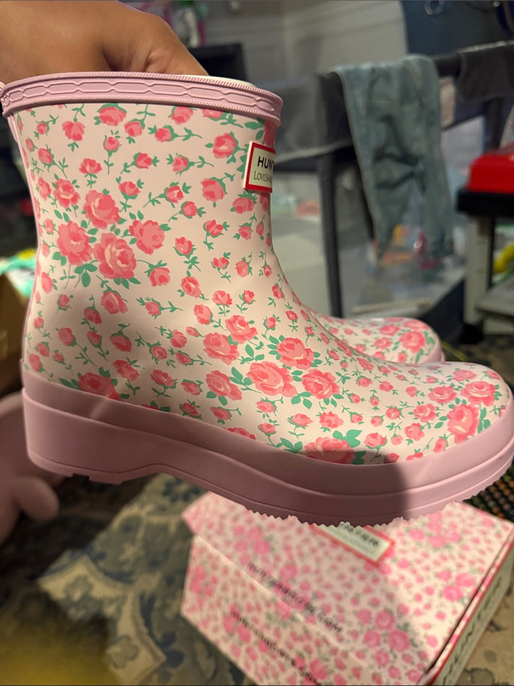 Hunter Pink Floral Rain Boots - LoveShackFancy Collaboration NEW - Picture 3 of 3
